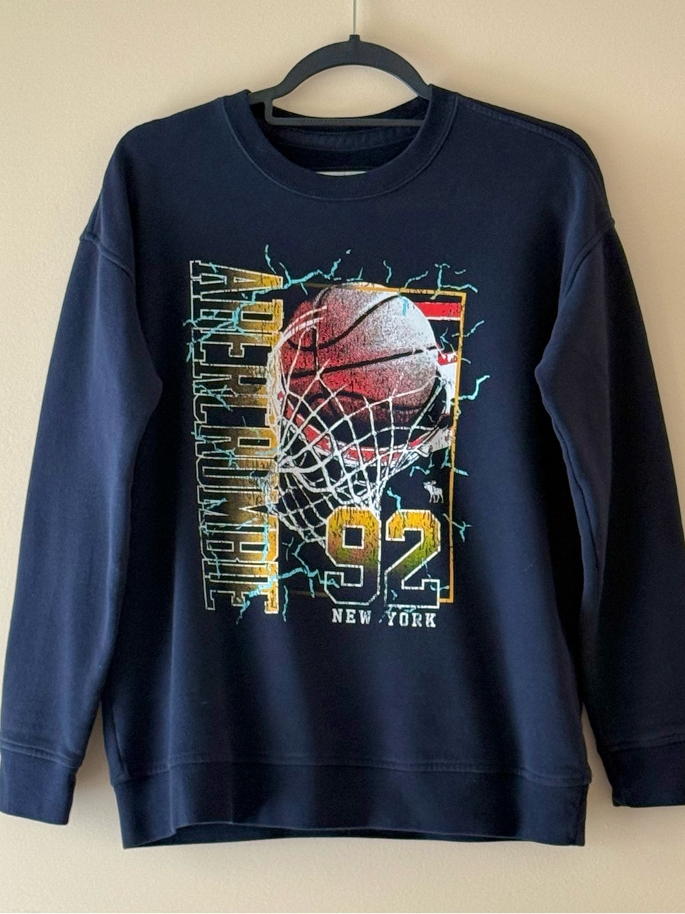 Abercrombie Kids Boys Navy Basketball Graphic Crewneck Sweatshirt, Size 15/16